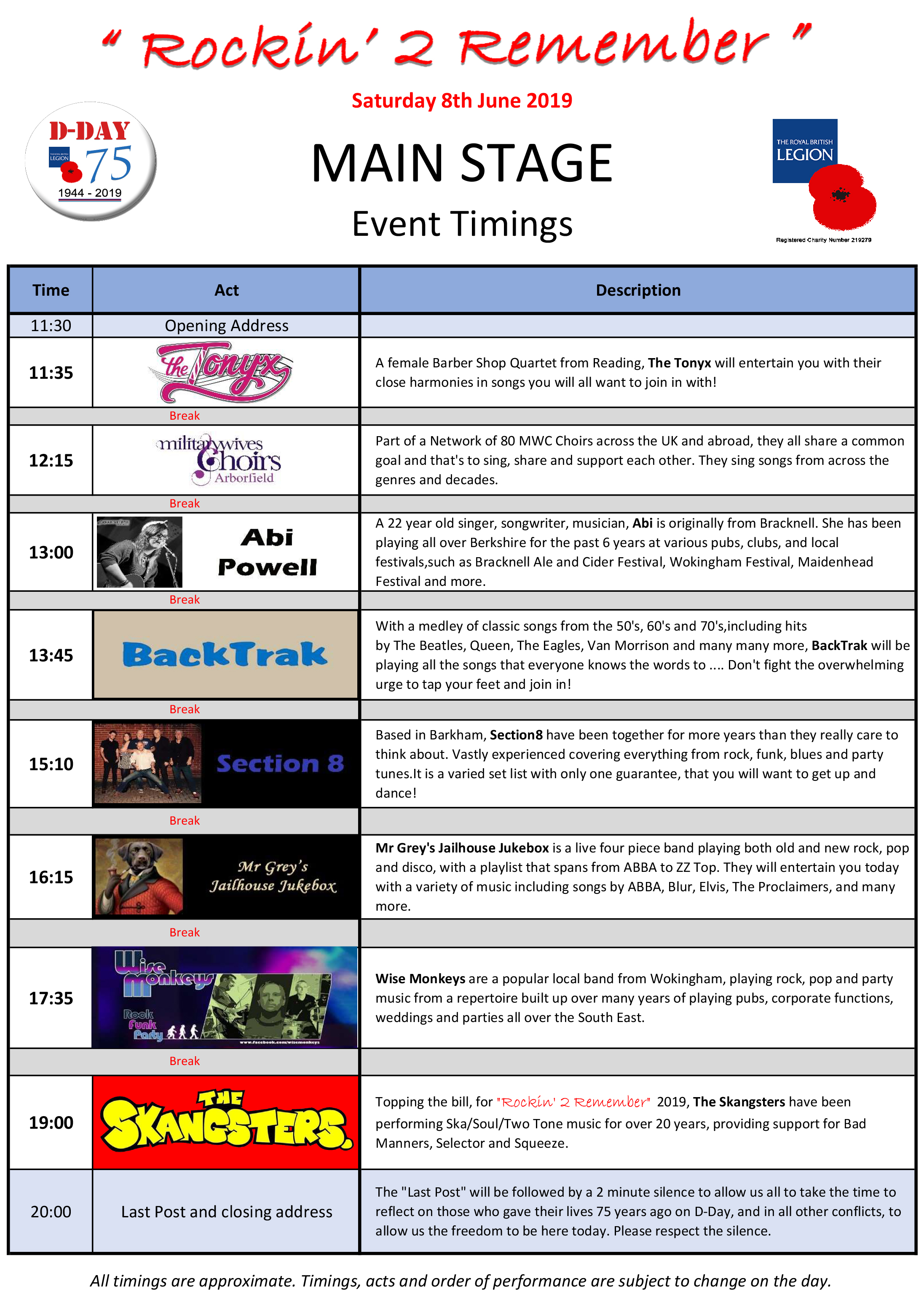 Main Stage Timetable